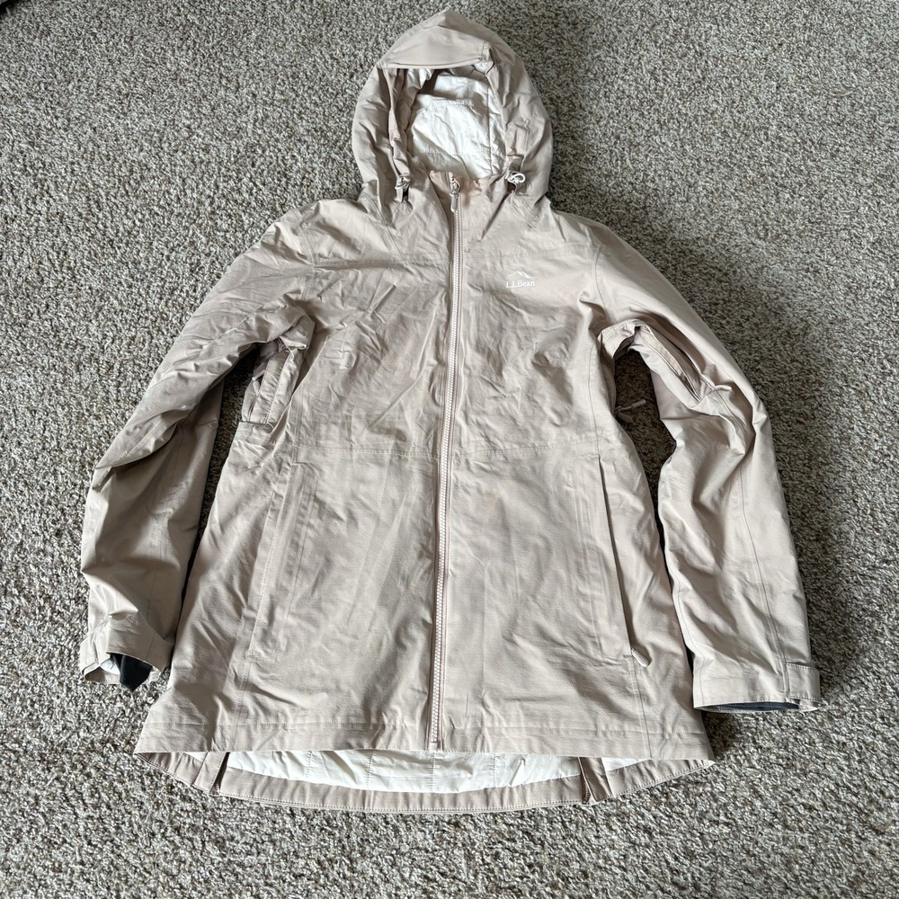 ll bean primaloft packaway womens size XS petite jacket beige waterproof coat